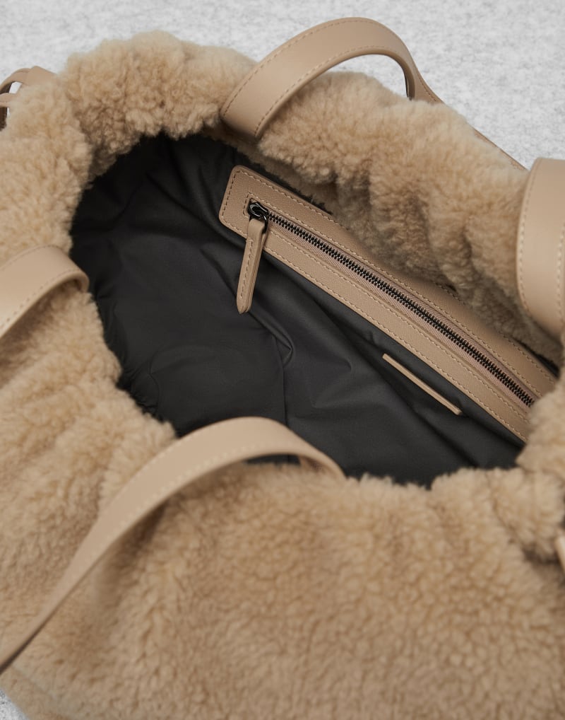 BRUNELLO CUCINELLI WOMEN'S BEIGE SHEARLING TOTE BAG