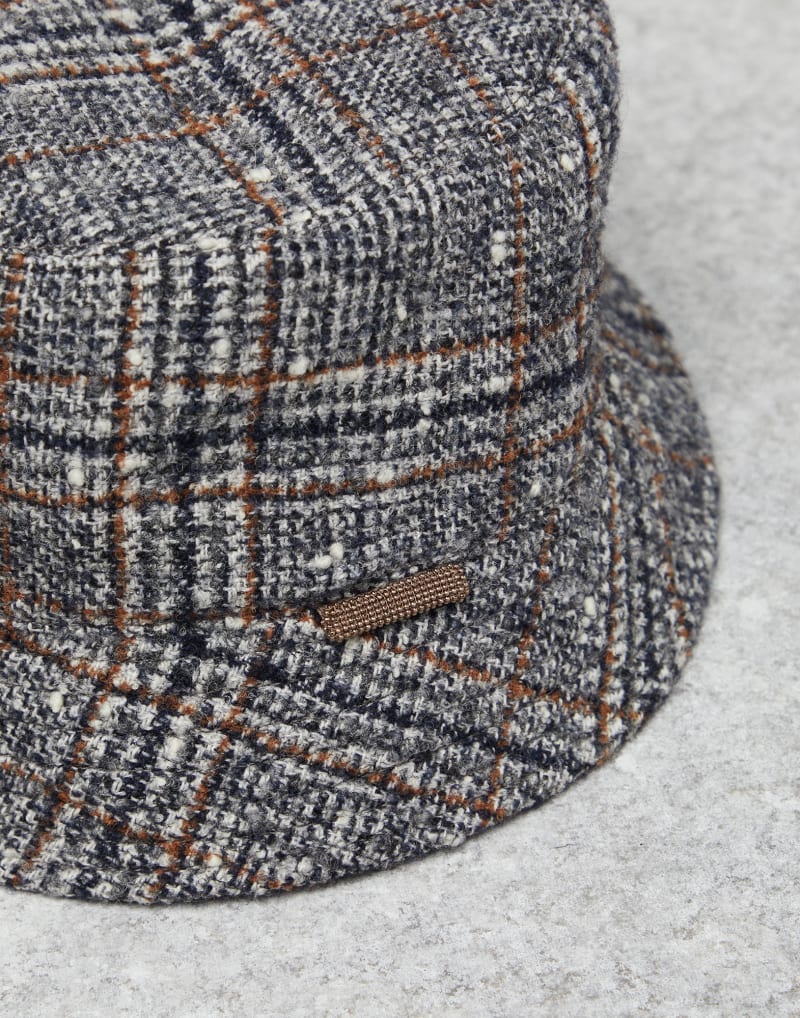 BRUNELLO CUCINELLI WOMEN'S GREY WOOL PLAID BUCKET HAT
