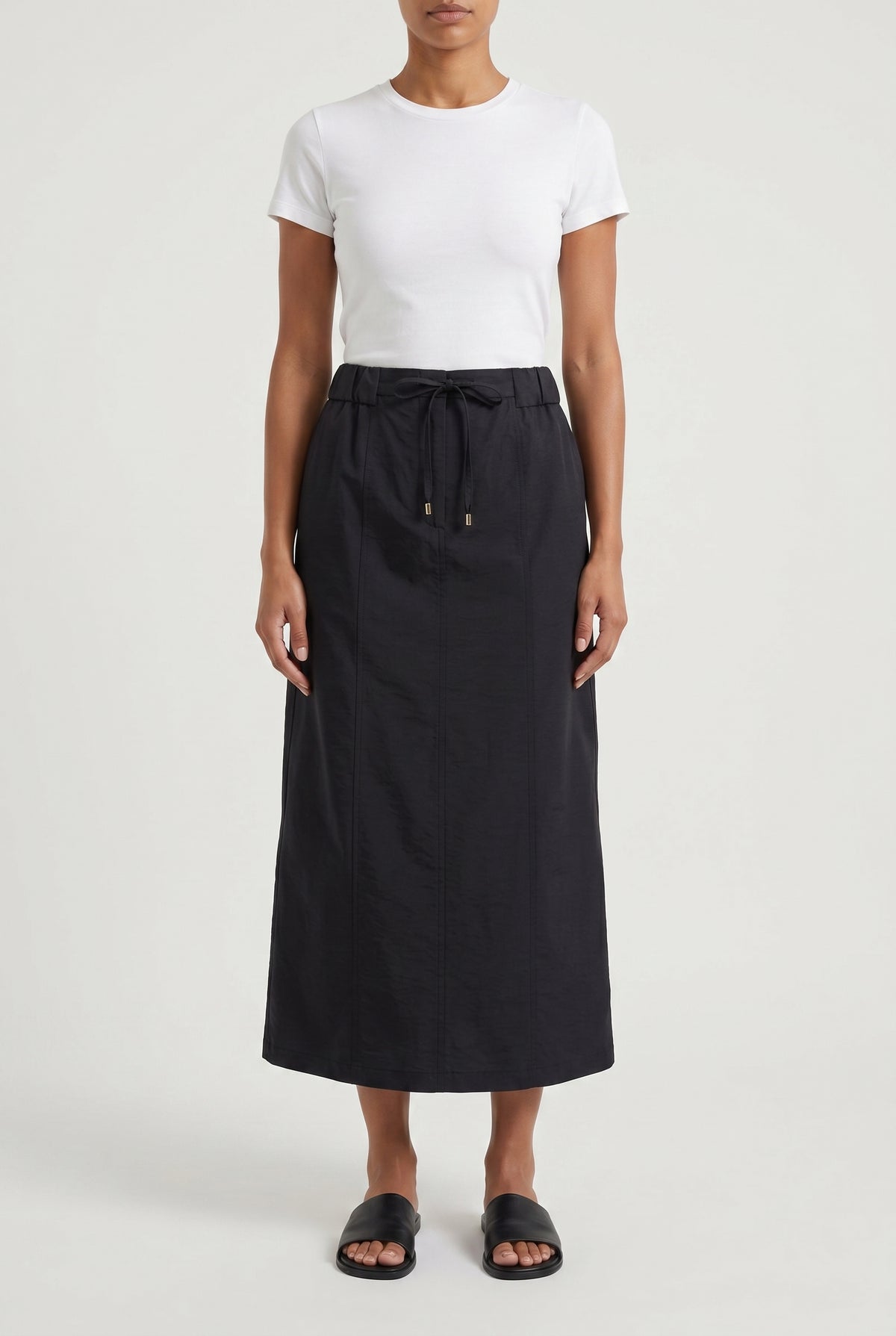 BRUNELLO CUCINELLI WOMEN'S BLACK MIDI DRAWSTRING SKIRT
