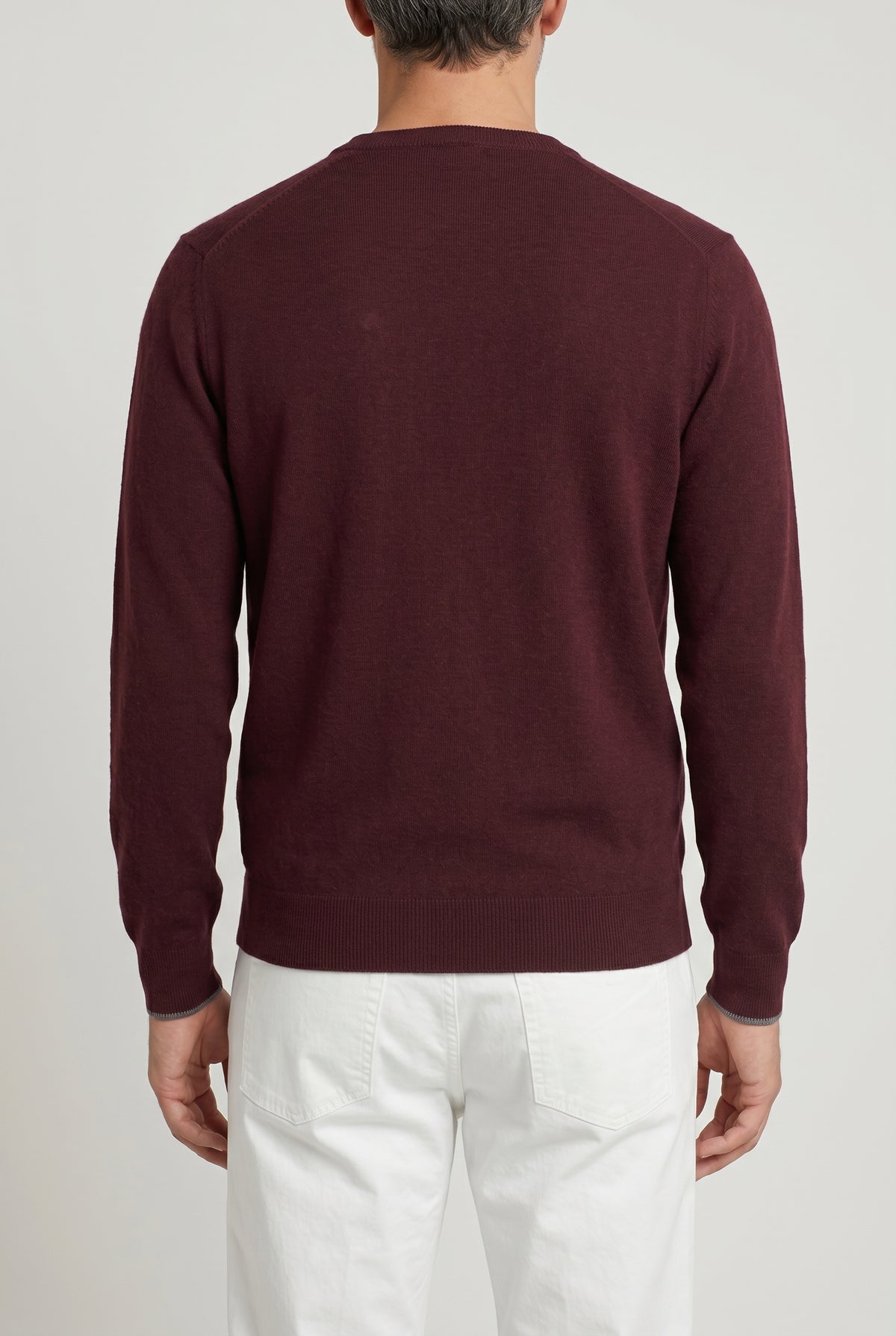 BRUNELLO CUCINELLI MEN'S DARK RED WOOL V NECK SWEATER