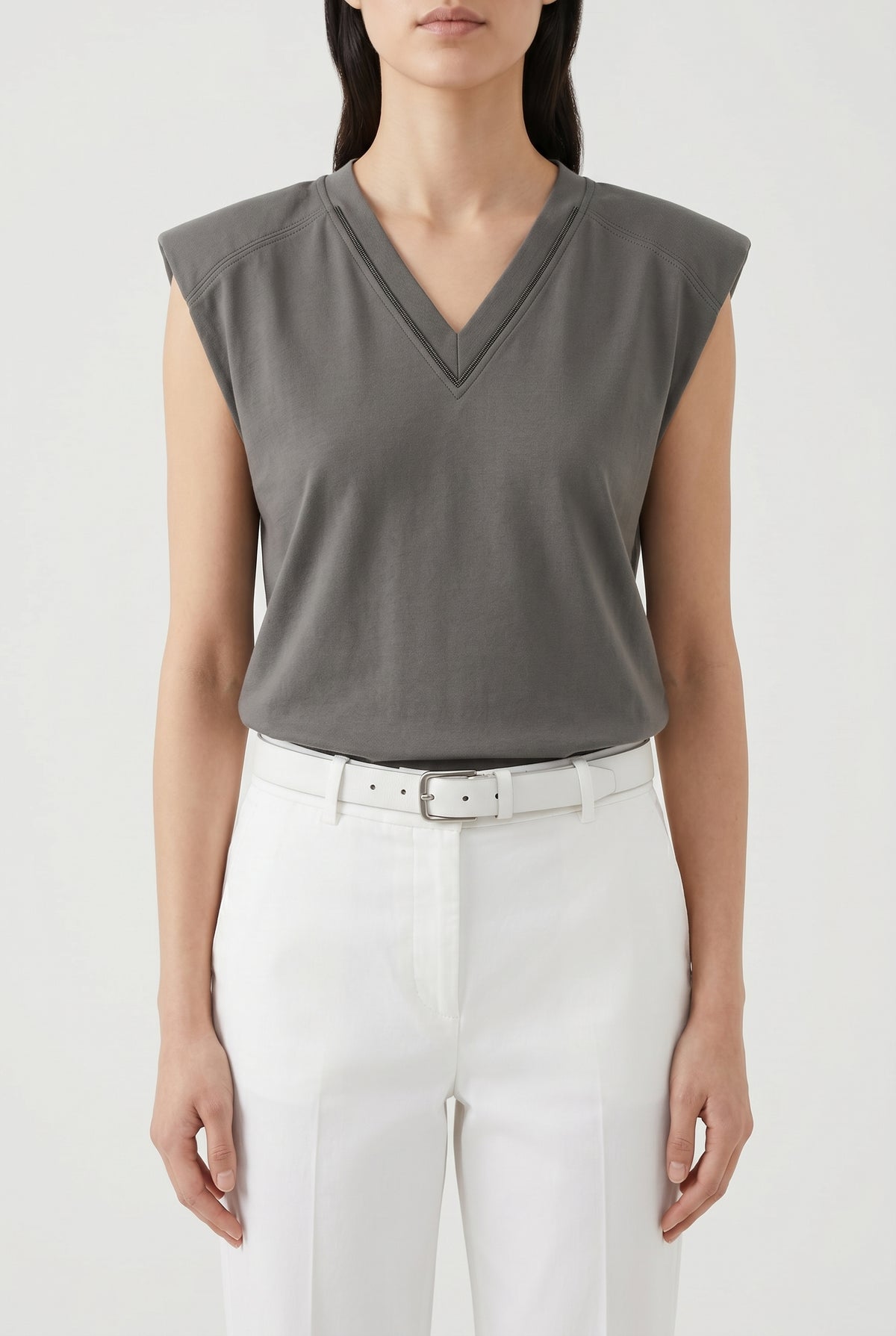 BRUNELLO CUCINELLI WOMEN'S DARK GREY SLEEVELESS SHIRT