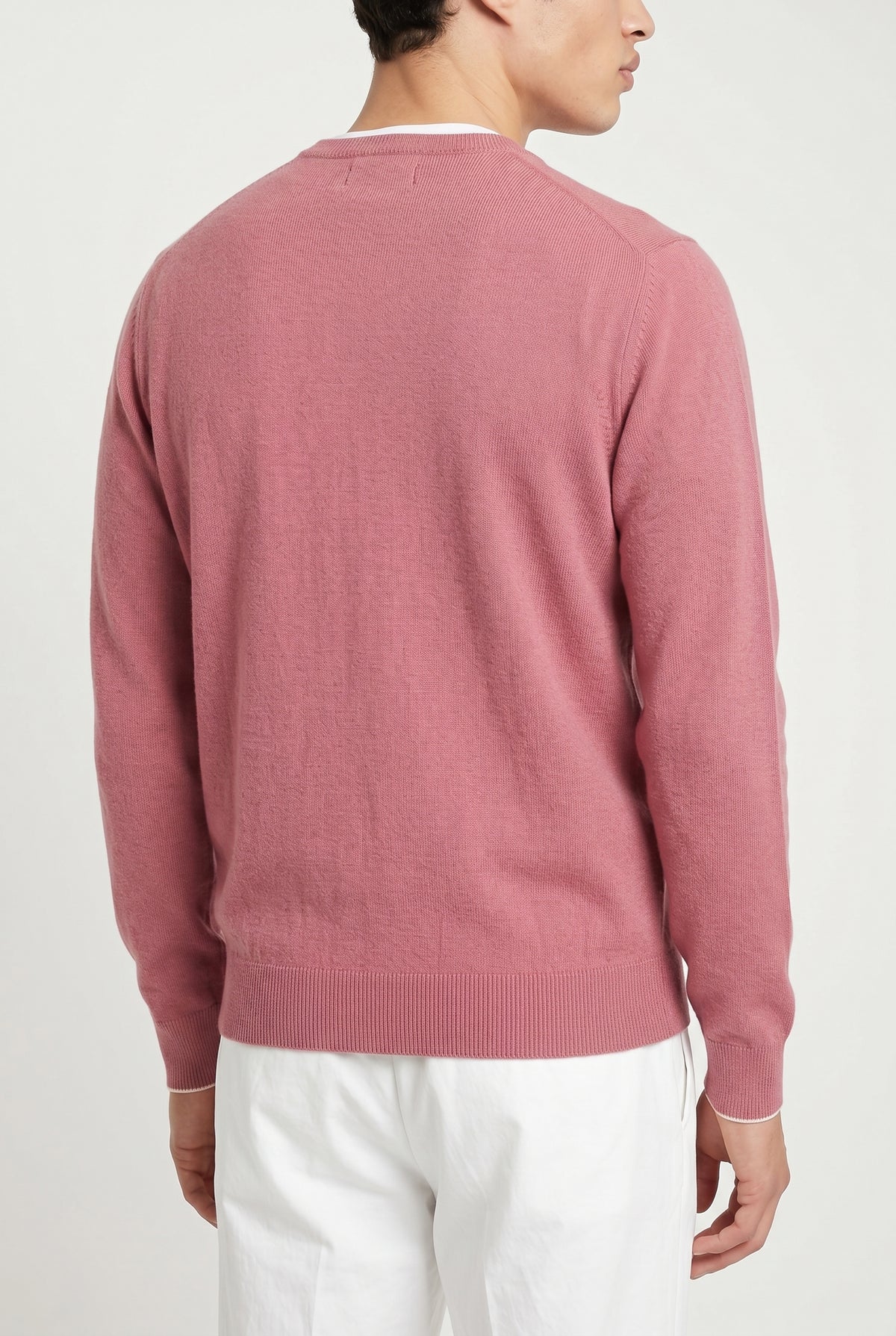BRUNELLO CUCINELLI MEN'S PINK WOOL V NECK SWEATER