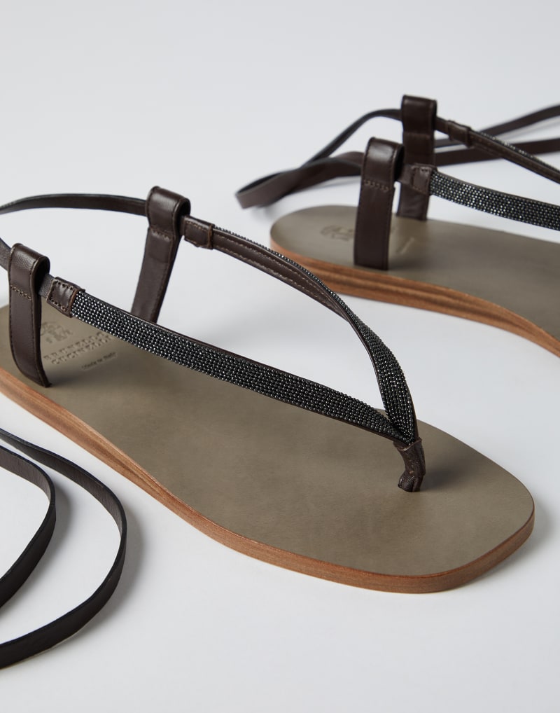 BRUNELLO CUCINELLI WOMEN'S DARK BROWN LEATHER THONG SANDALS