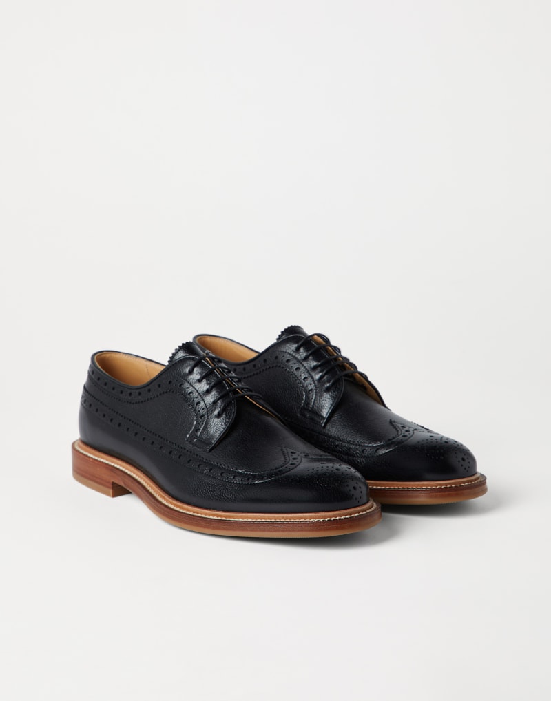 BRUNELLO CUCINELLI MEN'S BLACK LEATHER WINGTIP SHOES
