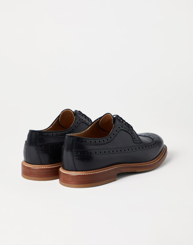 BRUNELLO CUCINELLI MEN'S BLACK LEATHER WINGTIP SHOES
