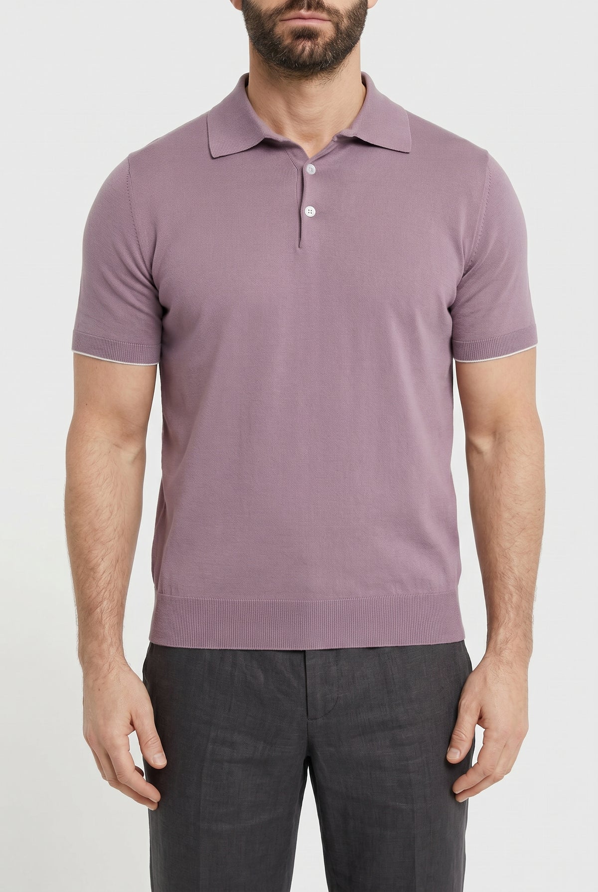 BRUNELLO CUCINELLI MEN'S LIGHT PURPLE COTTON POLO SHIRT