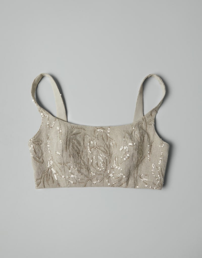 BRUNELLO CUCINELLI WOMEN'S BEIGE LINEN CROPPED TOP