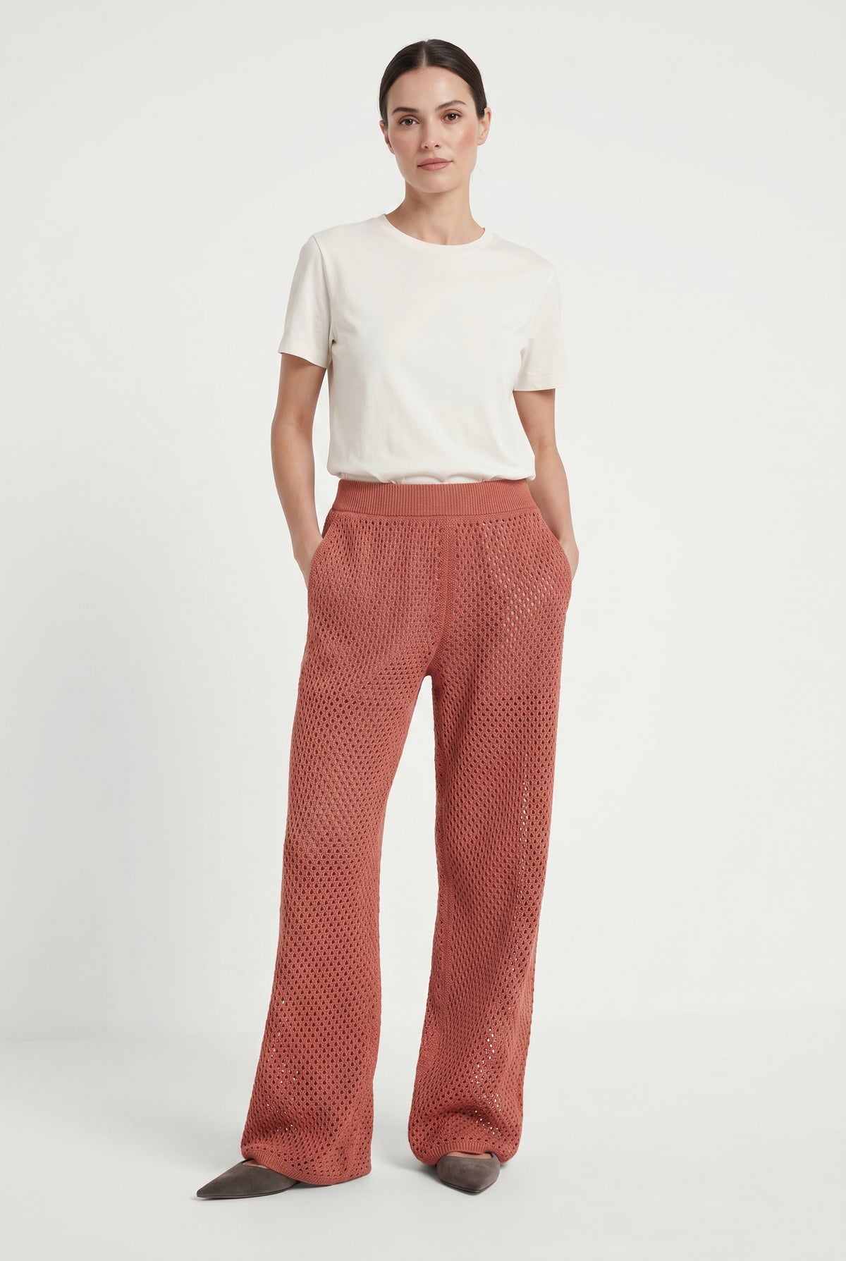 BRUNELLO CUCINELLI WOMEN'S RUST RELAXED KNIT TROUSERS
