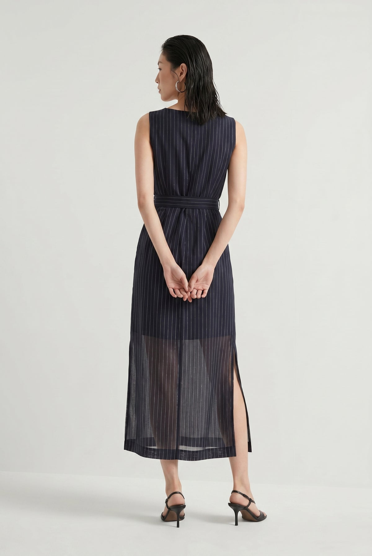 BRUNELLO CUCINELLI WOMEN'S NAVY SLEEVELESS WRAP DRESS