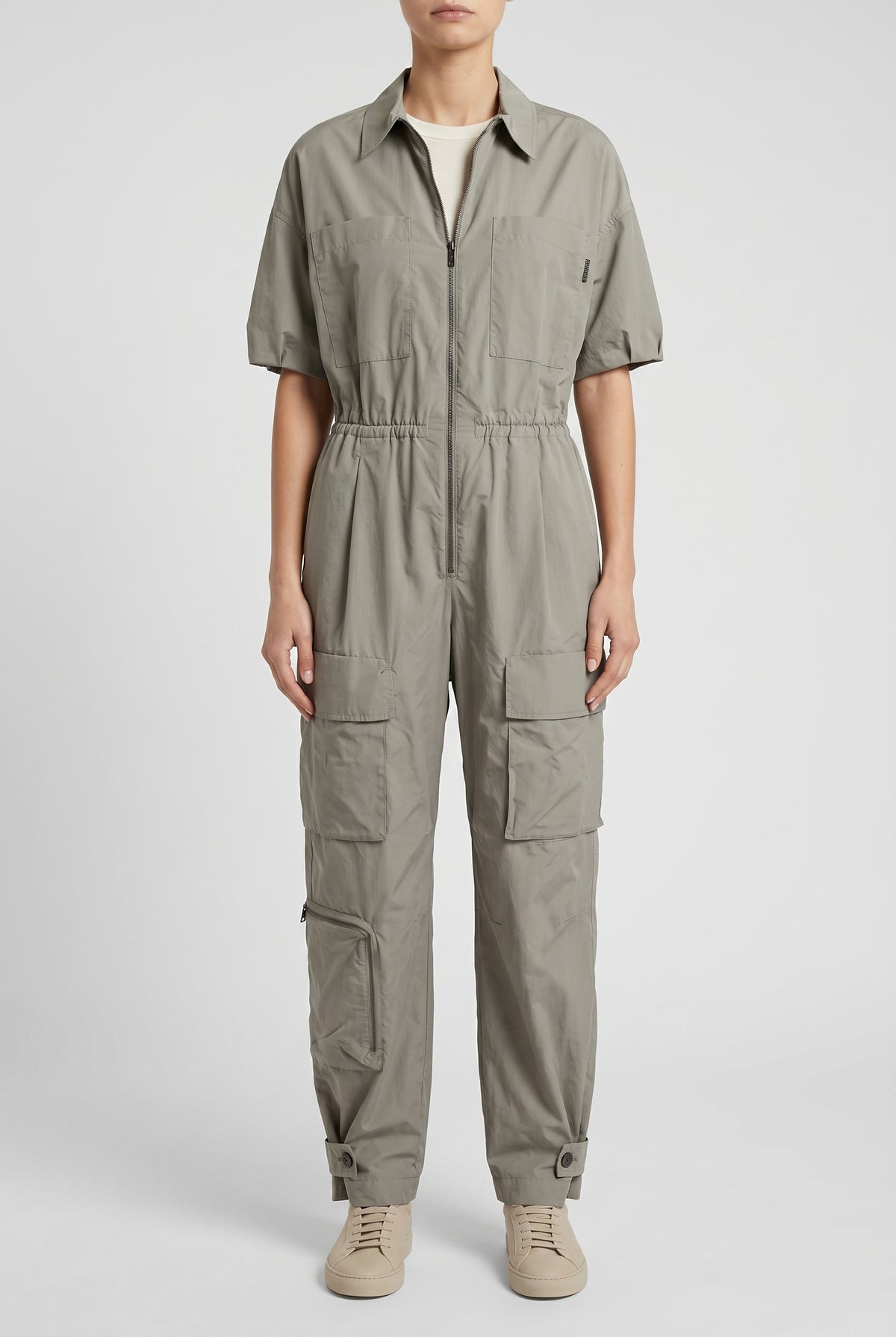 BRUNELLO CUCINELLI WOMEN'S LIGHT GREY RELAXED JUMPSUIT