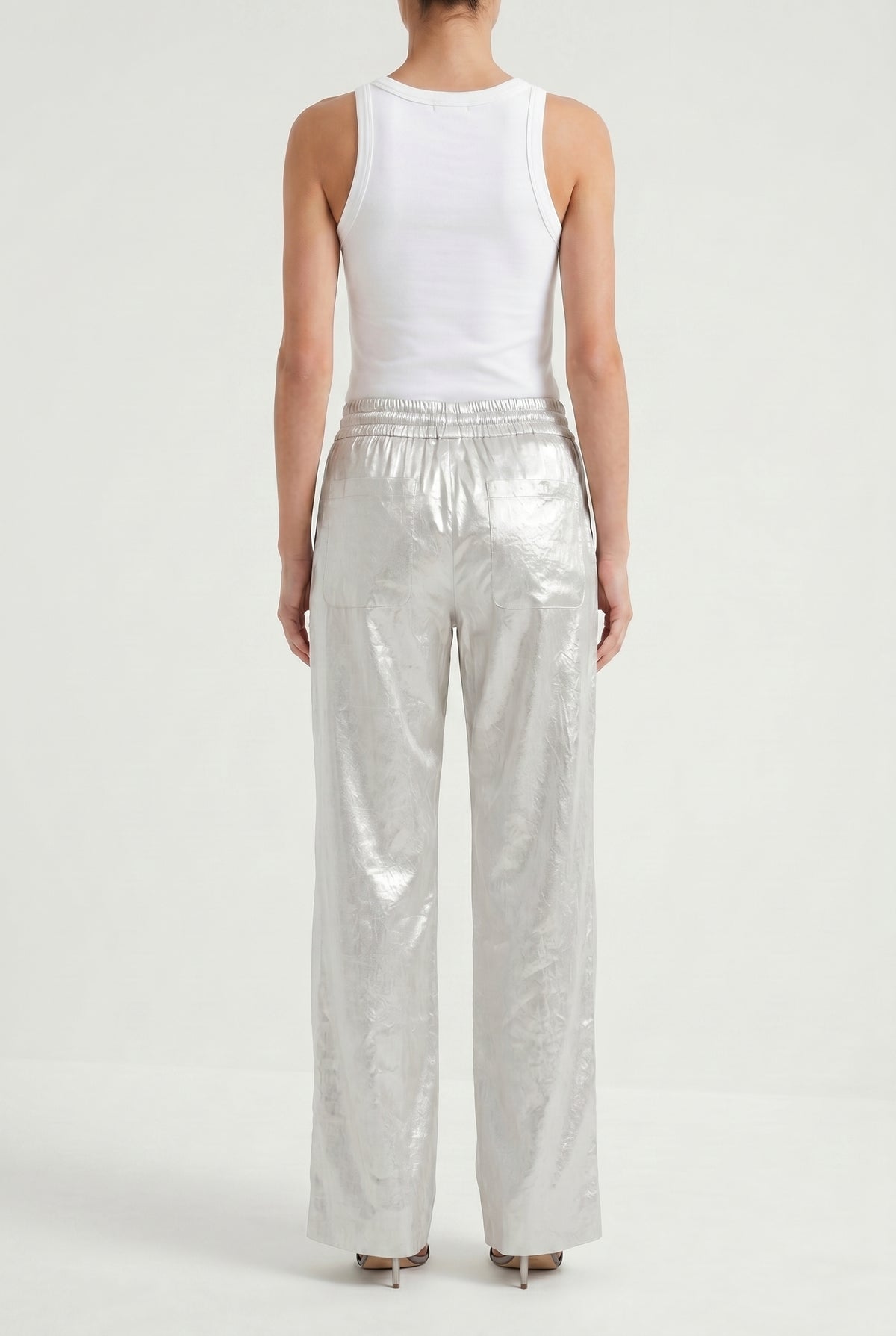 BRUNELLO CUCINELLI WOMEN'S SILVER LINEN WIDE LEG TROUSERS