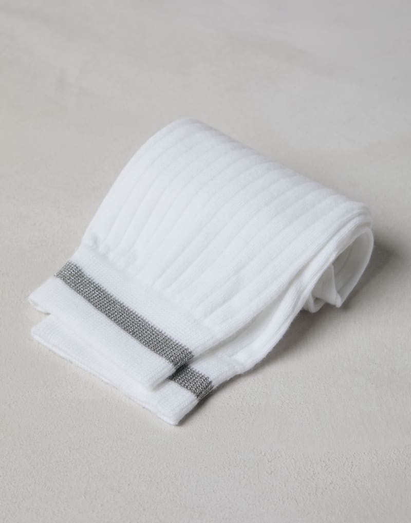 BRUNELLO CUCINELLI WOMEN'S WHITE RIBBED COTTON SOCKS