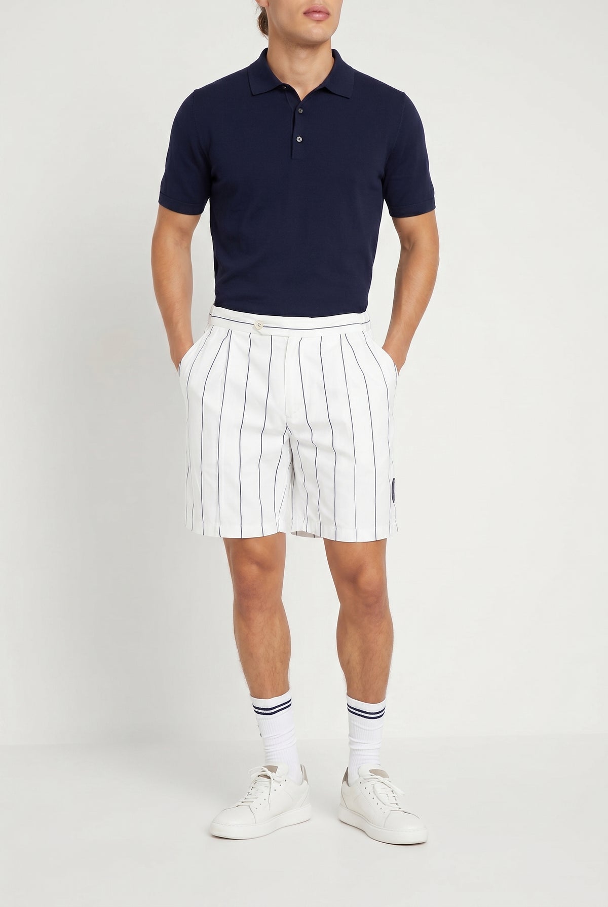 BRUNELLO CUCINELLI MEN'S WHITE STRIPED TAILORED SHORTS