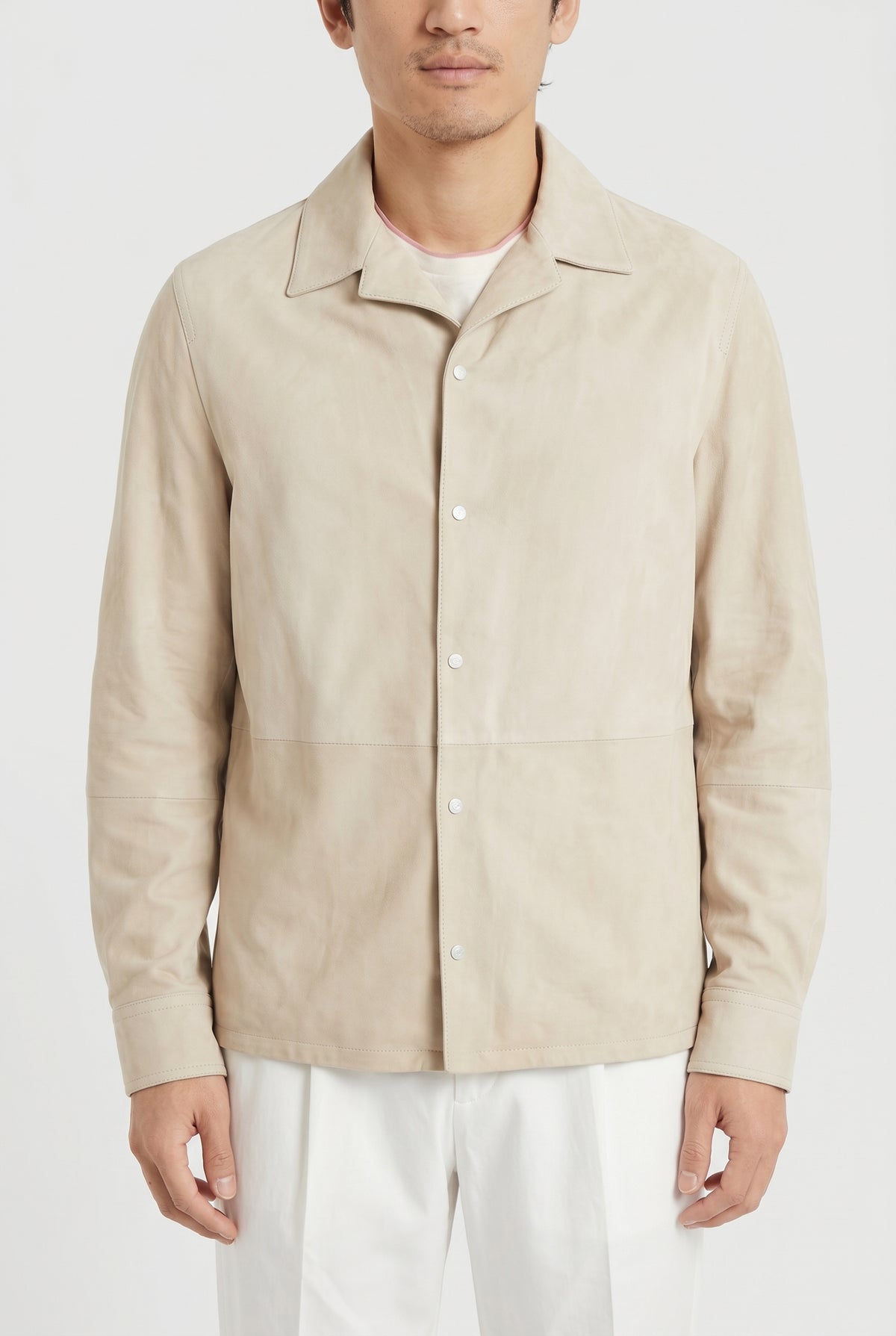 BRUNELLO CUCINELLI MEN'S BEIGE LEATHER RELAXED JACKET