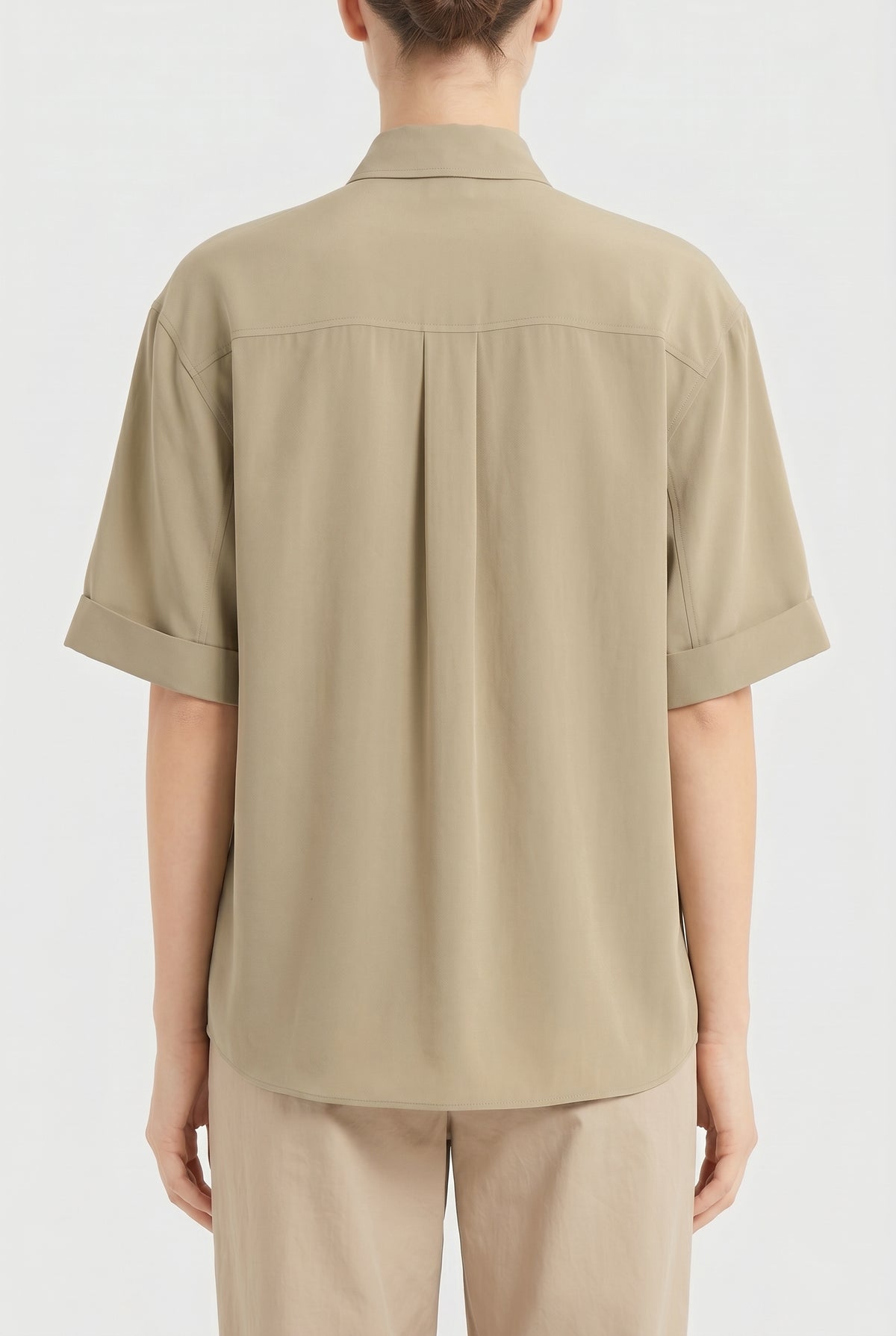 BRUNELLO CUCINELLI WOMEN'S LIGHT KHAKI SILK SHIRT