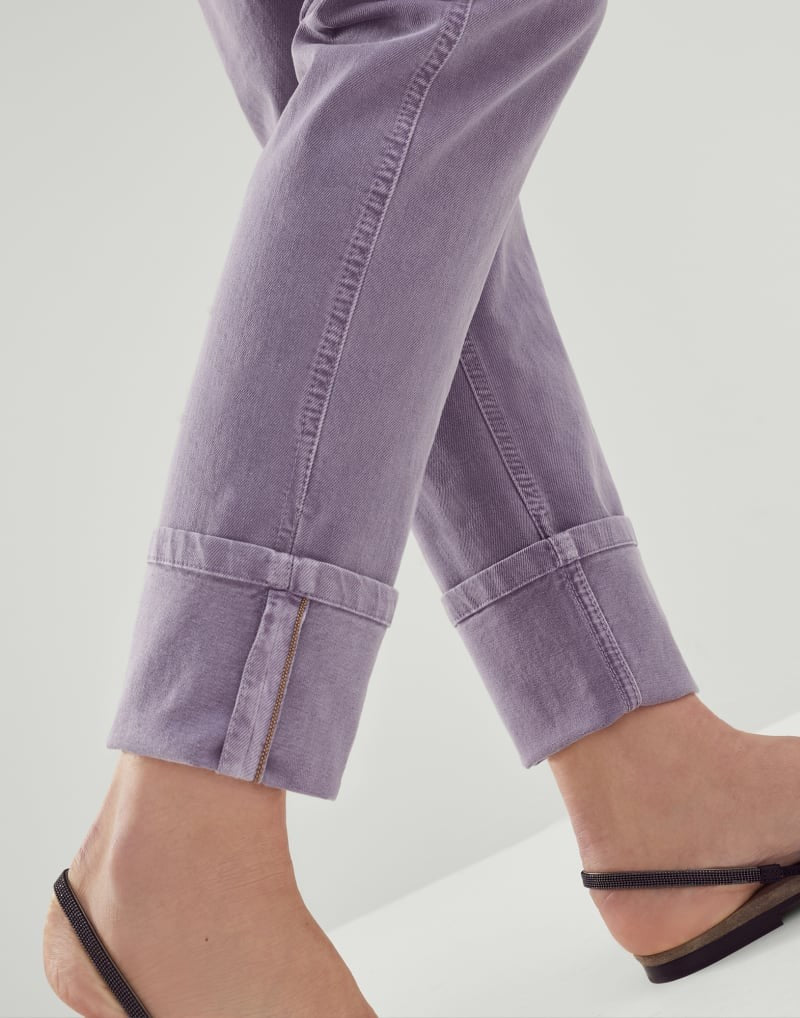 BRUNELLO CUCINELLI WOMEN'S LIGHT PURPLE COTTON TROUSERS