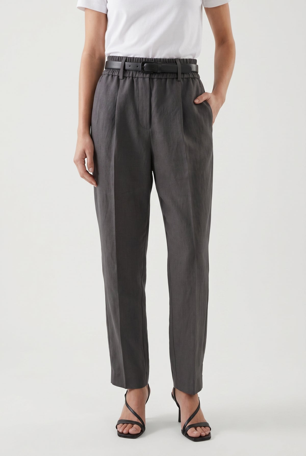 BRUNELLO CUCINELLI WOMEN'S DARK GREY LINEN BLEND TROUSERS
