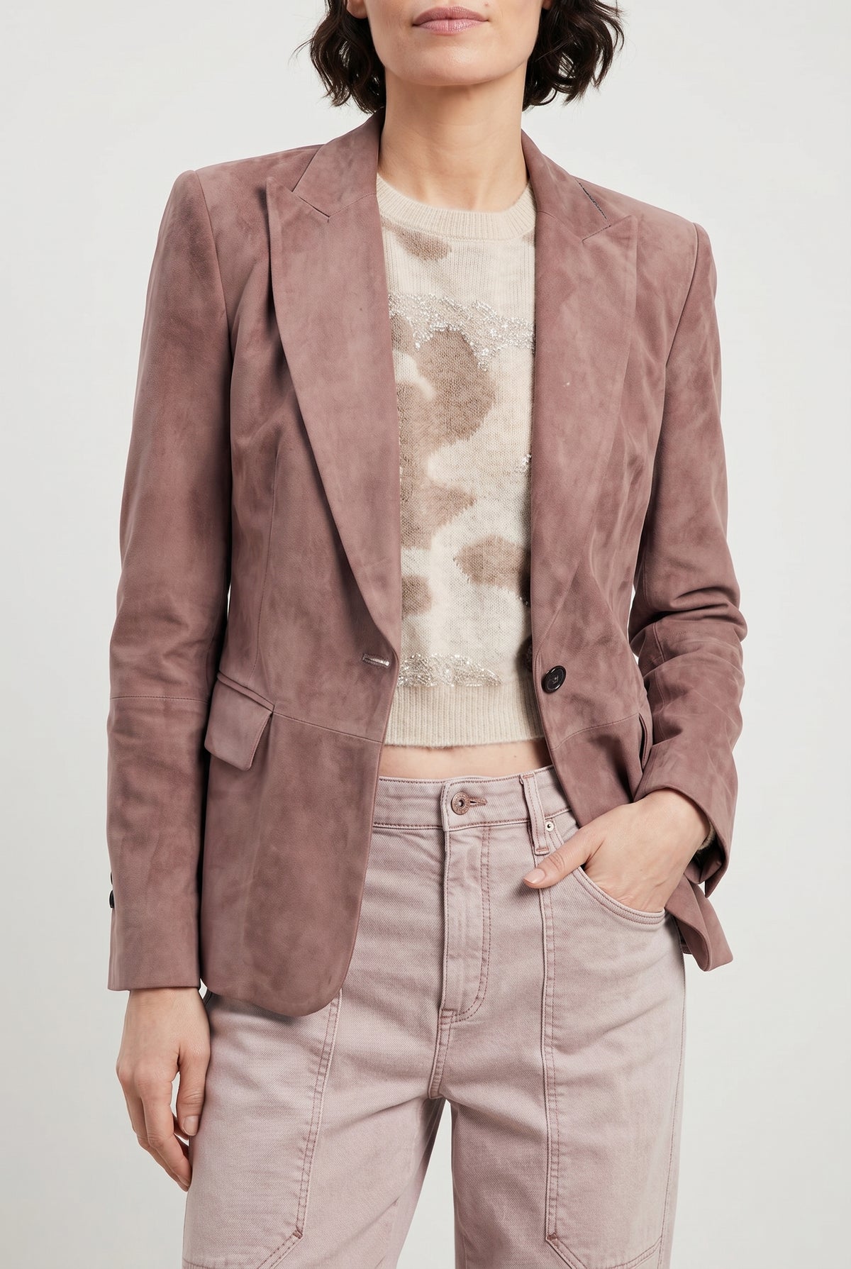 BRUNELLO CUCINELLI WOMEN'S DUSTY PINK SUEDE BLAZER