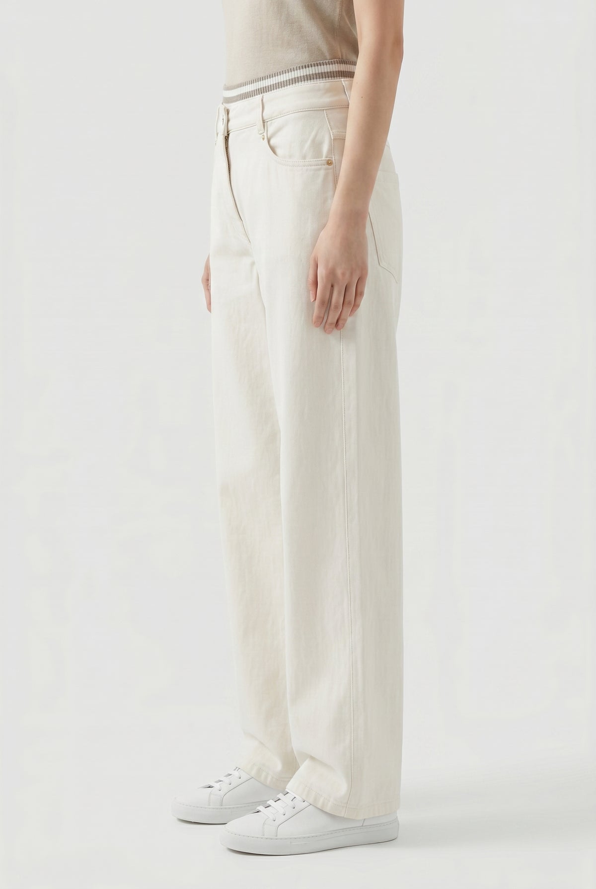 BRUNELLO CUCINELLI WOMEN'S OFF WHITE RELAXED COTTON TROUSERS
