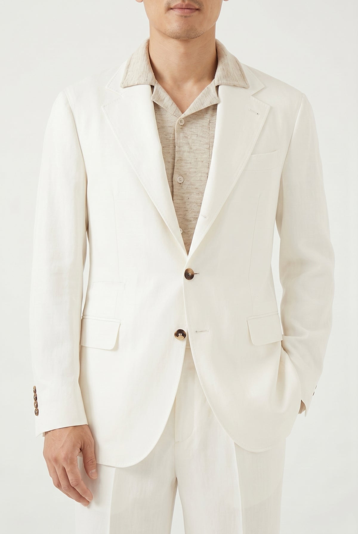 BRUNELLO CUCINELLI MEN'S OFF WHITE SILK BLAZER