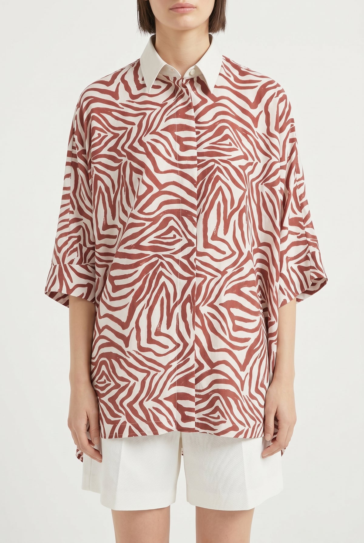 BRUNELLO CUCINELLI WOMEN'S RED SILK BLEND OVERSIZED SHIRT