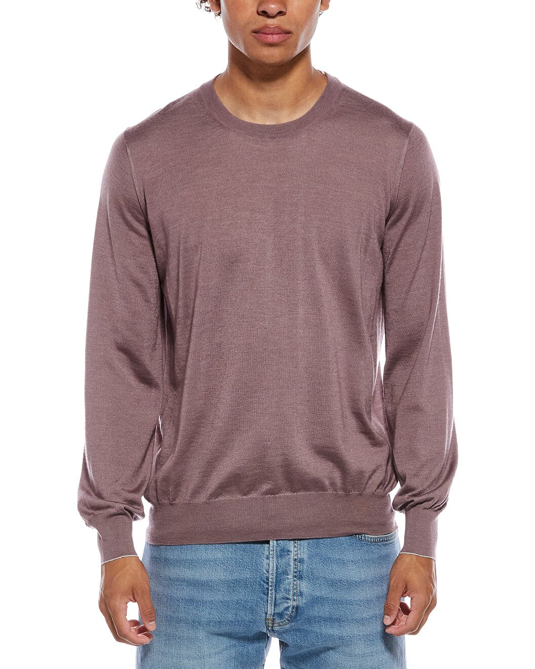 BRUNELLO CUCINELLI MEN'S MAUVE CASHMERE SILK SWEATER