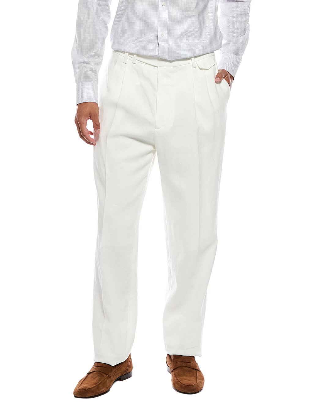 BRUNELLO CUCINELLI MEN'S OFF WHITE LINEN TROUSERS