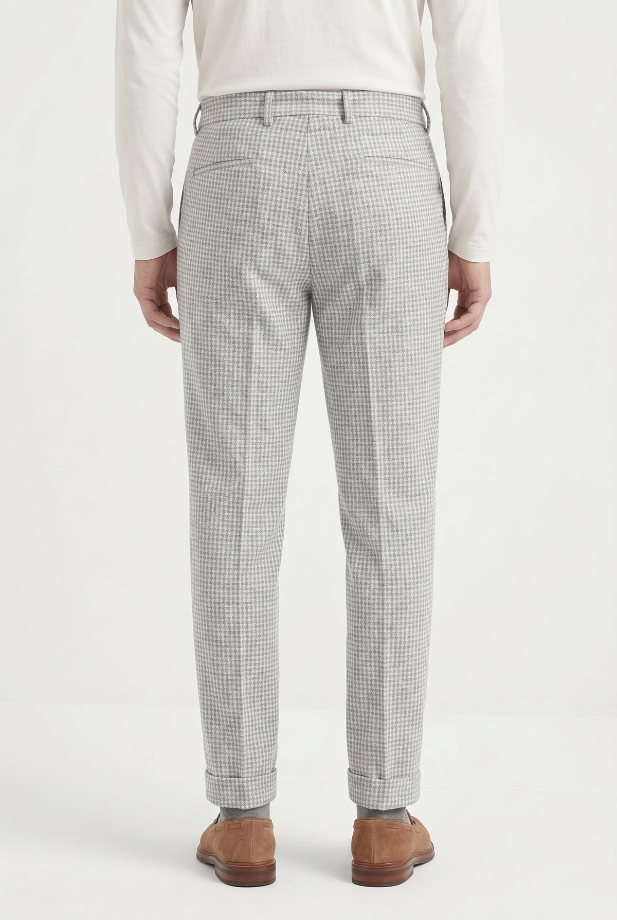 BRUNELLO CUCINELLI MEN'S LIGHT GREY WOOL BLEND TROUSERS