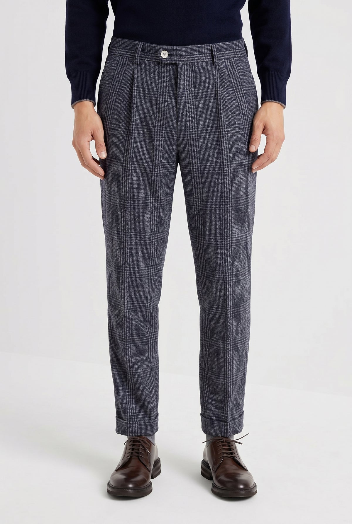 BRUNELLO CUCINELLI MEN'S NAVY WOOL TAILORED TROUSERS