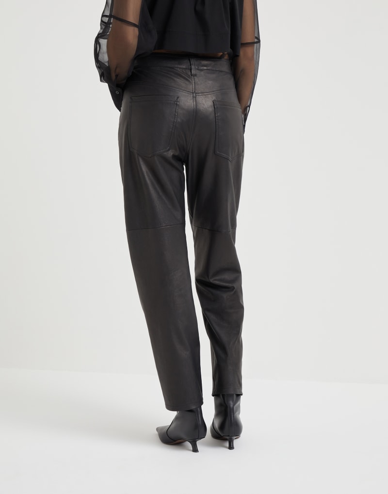 BRUNELLO CUCINELLI WOMEN'S BLACK LEATHER STRAIGHT LEG PANTS