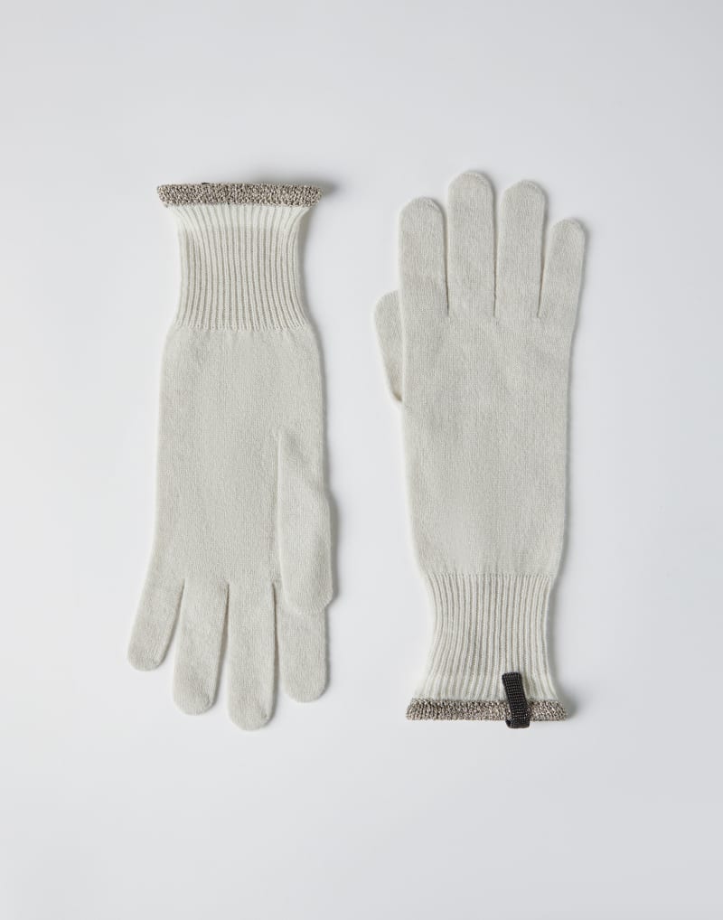 BRUNELLO CUCINELLI WOMEN'S ICE WHITE WOOL KNIT GLOVES