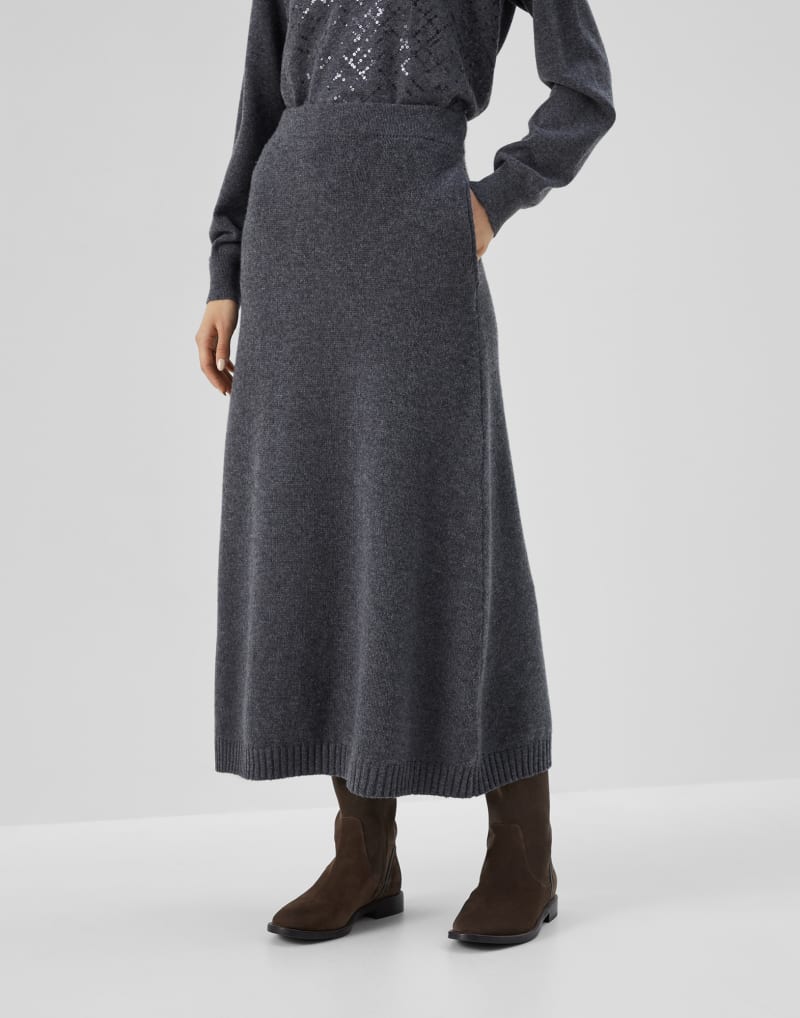 BRUNELLO CUCINELLI WOMEN'S LEAD WOOL SILK BLEND KNIT MIDI SKIRT