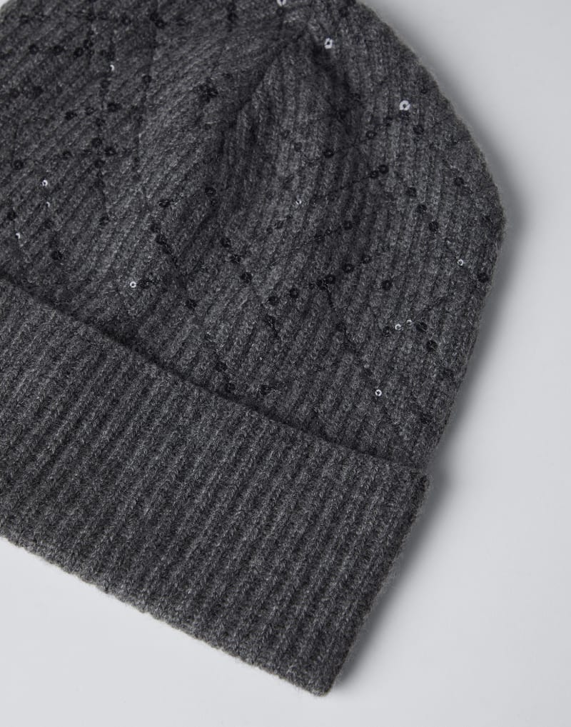 BRUNELLO CUCINELLI WOMEN'S LEAD WOOL KNIT SEQUIN EMBELLISHED HAT