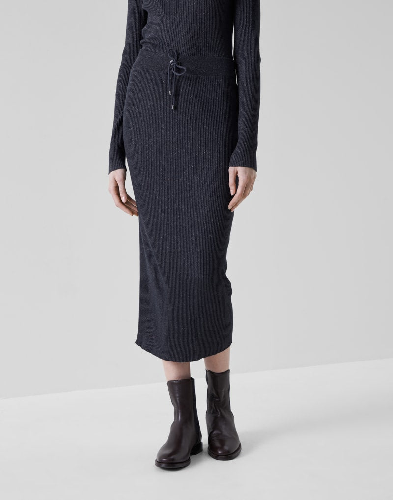 BRUNELLO CUCINELLI WOMEN'S NIGHT SKY WOOL SILK KNIT MIDI SKIRT
