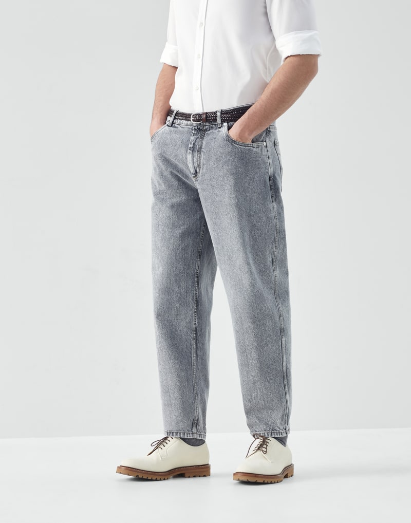 BRUNELLO CUCINELLI MEN'S DARK GREY STONE DENIM TROUSERS