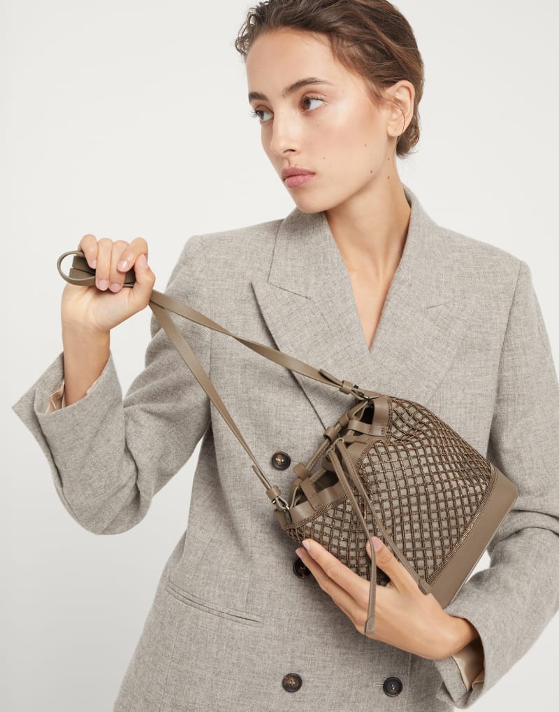BRUNELLO CUCINELLI WOMEN'S ICE LEATHER DRAWSTRING BUCKET BAG