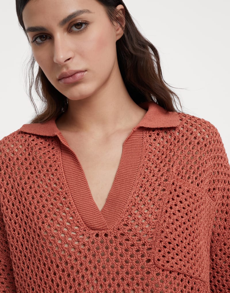 BRUNELLO CUCINELLI WOMEN'S RUST OPENWORK COTTON SWEATER
