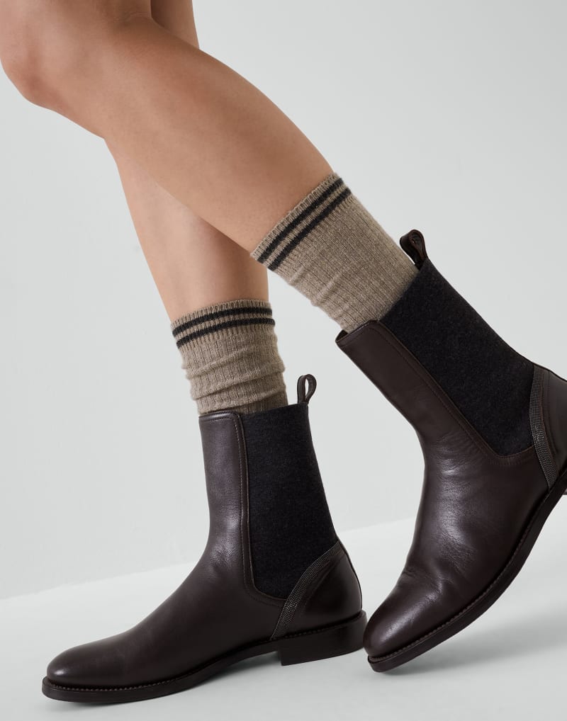 BRUNELLO CUCINELLI WOMEN'S NUTMEG WOOL BLEND RIBBED SOCKS