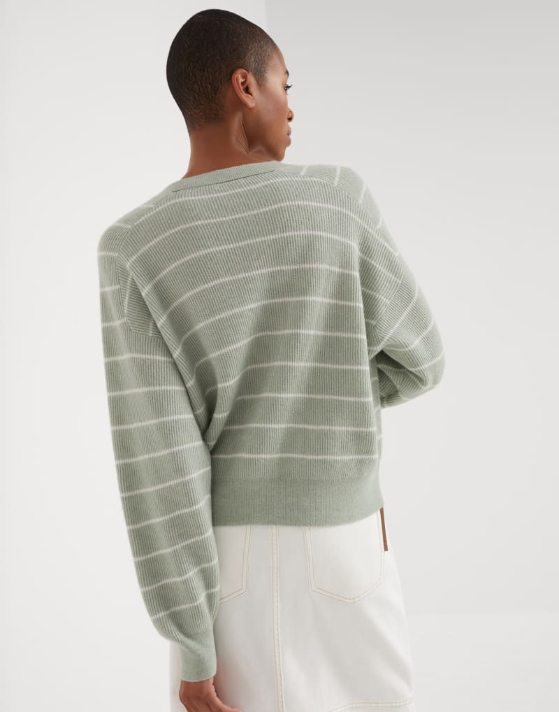 BRUNELLO CUCINELLI WOMEN'S LIGHT GREEN STRIPED SWEATER