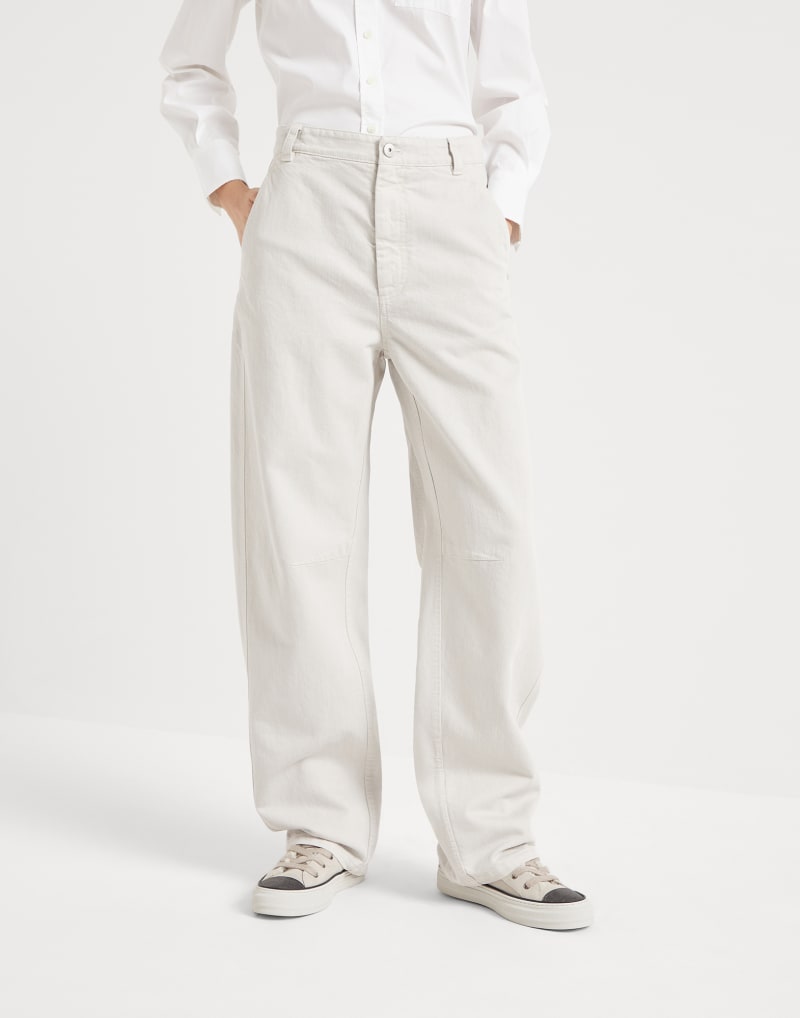 BRUNELLO CUCINELLI WOMEN'S WARM WHITE WIDE LEG COTTON BLEND TROUSERS