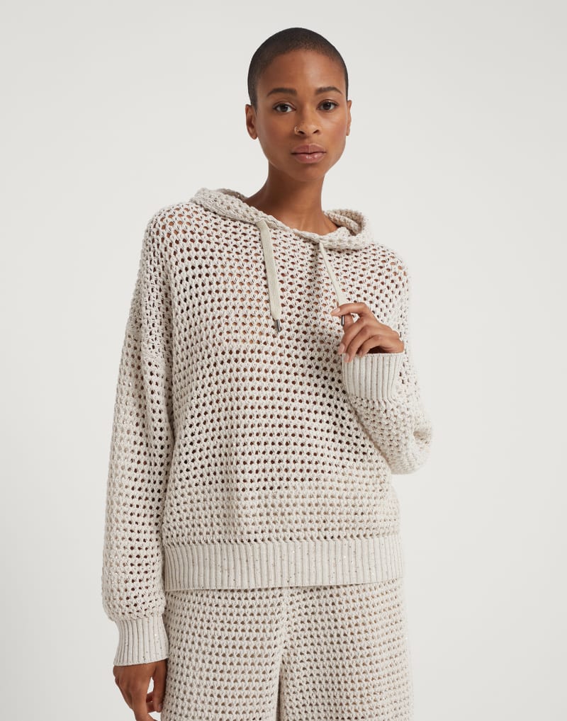 BRUNELLO CUCINELLI WOMEN'S LIGHT BEIGE OPENWORK SWEATER