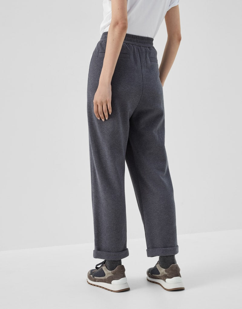 BRUNELLO CUCINELLI WOMEN'S DARK GREY COTTON PLEATED TROUSERS