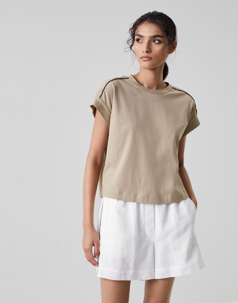 BRUNELLO CUCINELLI WOMEN'S WHEAT STALK SHORT SLEEVE BOXY SHIRT