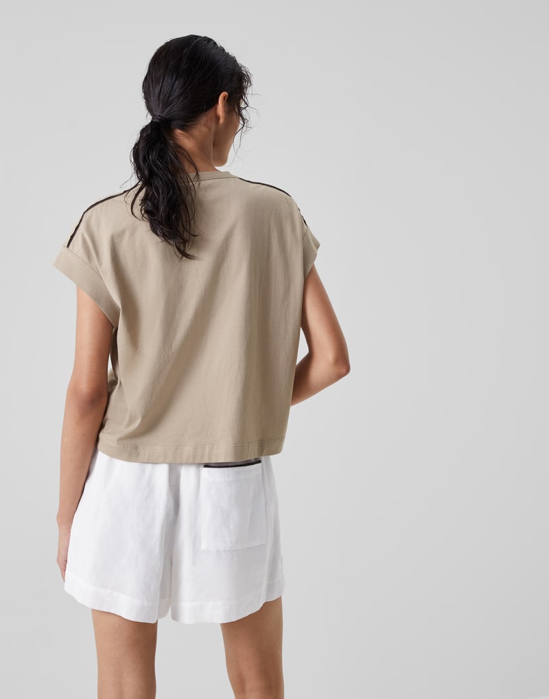 BRUNELLO CUCINELLI WOMEN'S WHEAT STALK SHORT SLEEVE BOXY SHIRT