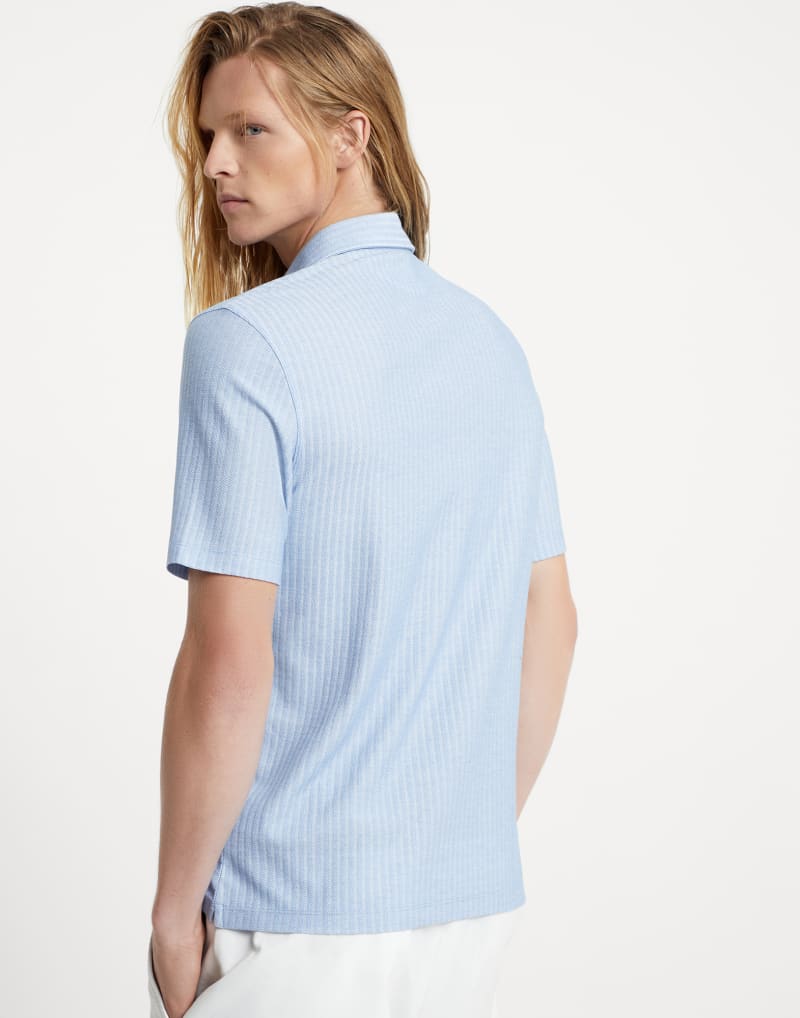 BRUNELLO CUCINELLI MEN'S CELESTE COTTON SILK SHORT SLEEVE SHIRT