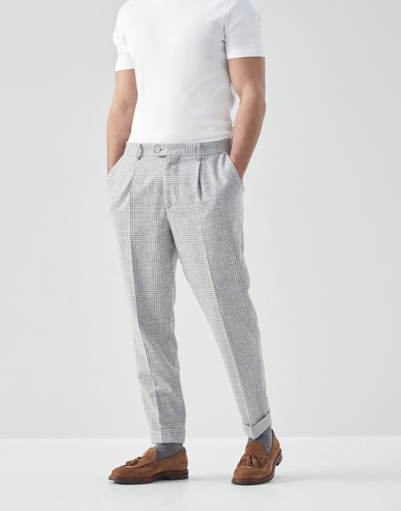 BRUNELLO CUCINELLI MEN'S LIGHT GREY WOOL TROUSERS