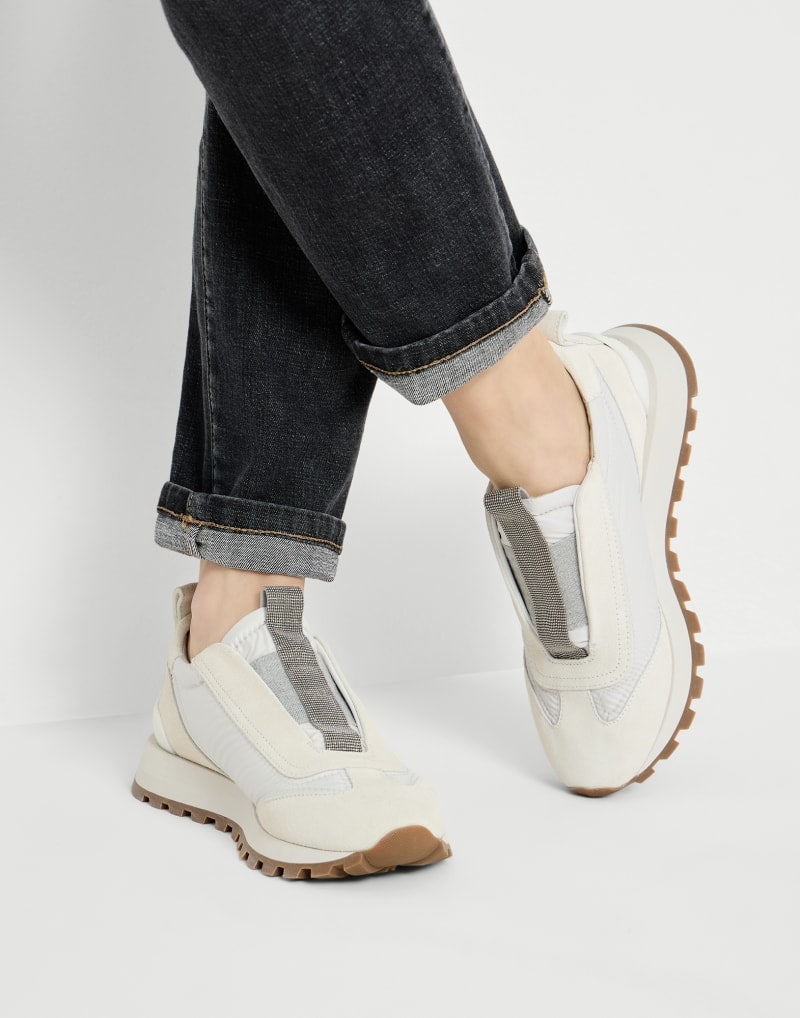 BRUNELLO CUCINELLI WOMEN'S BIANCO LEATHER SLIP ON SNEAKERS