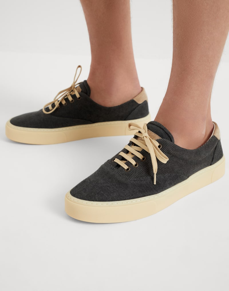 BRUNELLO CUCINELLI MEN'S ANTHRACITE AND NOISETTE LOW TOP SNEAKERS