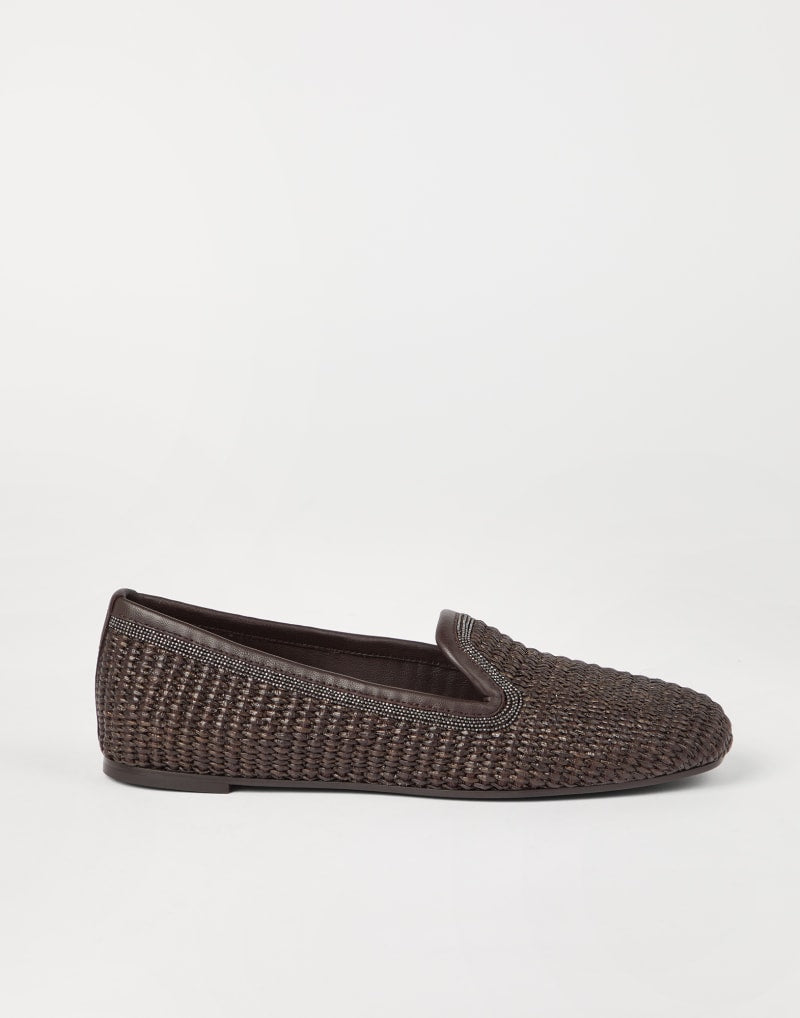 BRUNELLO CUCINELLI WOMEN'S DARK BROWN WOVEN LOAFERS
