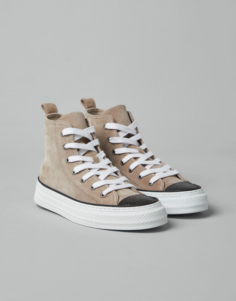 BRUNELLO CUCINELLI WOMEN'S BEIGE LEATHER HIGH TOP SHOES